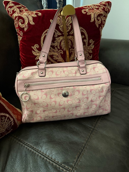 Coach Handbags - Coach Pink Signature Chelsea Heritage Canvas Satchel Shoulder Bag EUC.